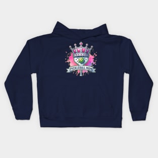 Pickleball Mom, Crown, pickleball paddle, ball, pink pickleball Kids Hoodie